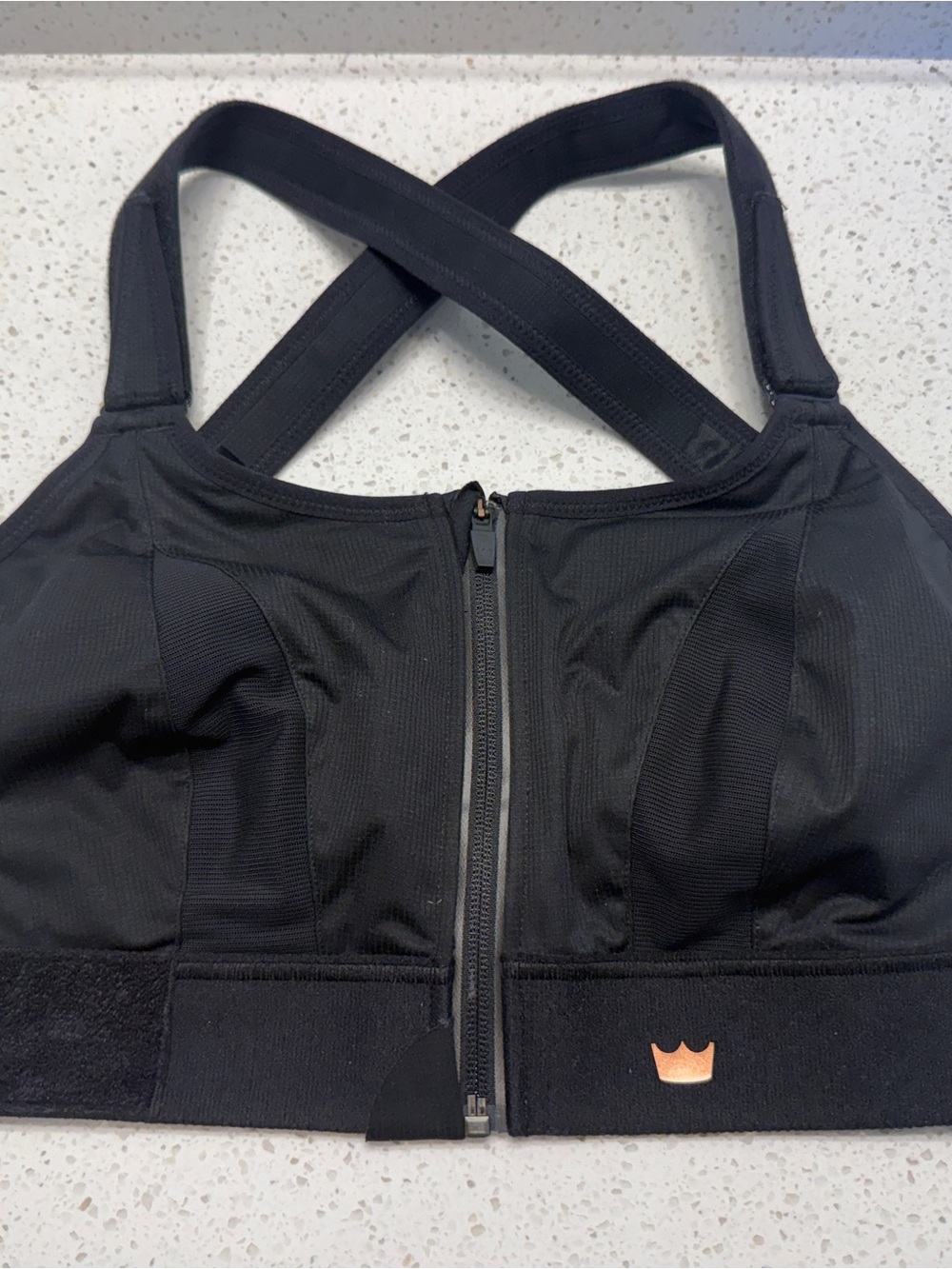 SHEFIT Black Front-Zip Cross-Back Supportive Sports Bra